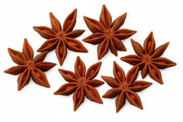Star anise pods scattered, fragrant spice ingredient for cooking and baking, transparent background