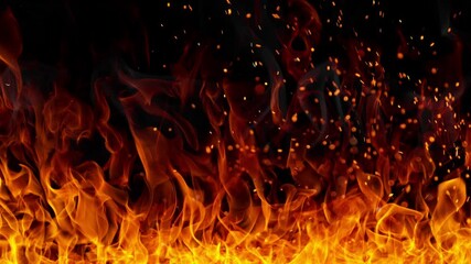 Super slow motion of fire flames isolated on black background. Filmed on high speed cinema camera at 1000 fps - Powered by Adobe