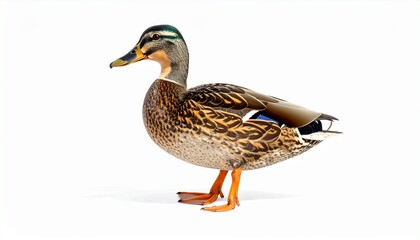 Obraz premium Female Mallard Duck Standing on White Background in Studio.