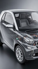 Fototapeta premium Advanced Engineering Cutaway Revealing Compact Urban Automobile Structure and Internal Components