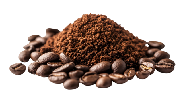 Detailed macro shot of freshly ground coffee beans for culinary and beverage art
