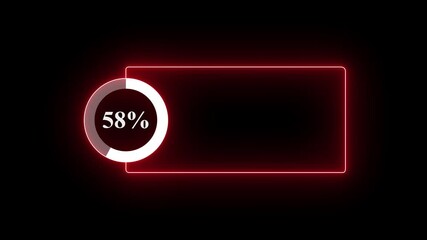 abstract glowing neon line with loading animated video with 58 percent element on black background . Statistics Business and finance theme Visual Data Representation for Finance, Sales.