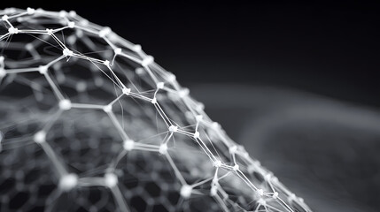 Abstract close-up of a molecular structure, emphasizing intricate connections and a futuristic aesthetic in monochrome tones.