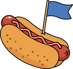 Classic hot dog with ketchup and blue flag illustration vector