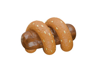 bhatwurst with bread roll icon 3d illustration render