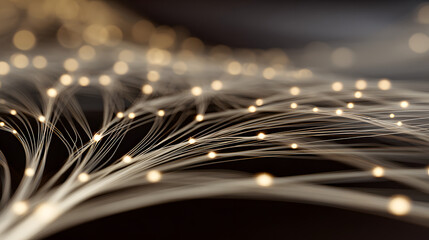 A mesmerizing abstract representation of glowing fiber optic strands against a dark background.