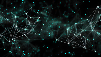 Abstract network visualization with glowing teal and white connections against a dark background.