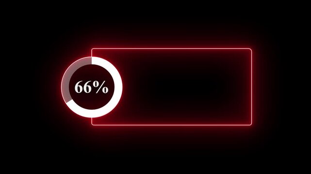 abstract glowing neon line with loading animated video with 66 percent element on black background . Statistics Business and finance theme Visual Data Representation for Finance, Sales.