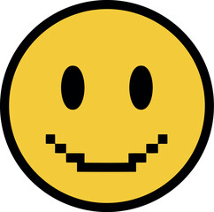 Retro pixel art smiley face icon cheerful emoji yellow circle vector