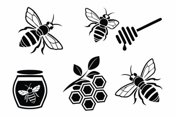 Bee and honey themed silhouettes for nature and apiary design .