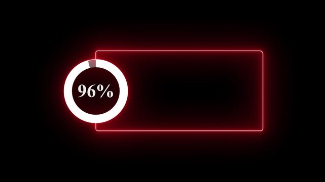 abstract glowing neon line with loading animated video with 96 percent element on black background . Statistics Business and finance theme Visual Data Representation for Finance, Sales.