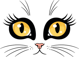 Whimsical cat eyes yellow gaze cute feline face art vector