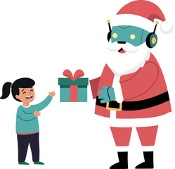 Santa Robot Giving Gift to Child