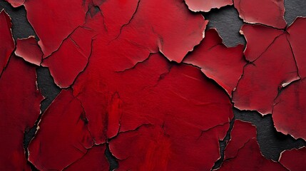 Red paint cracks on a dark surface reveal aged texture.