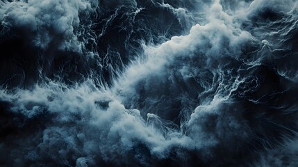 Dark ocean storm with turbulent waves under dramatic skies.