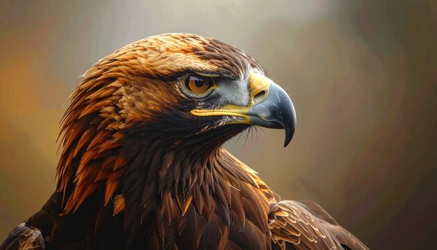 Close up profile portrait of a majestic golden eagle.