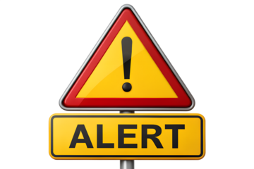 Alert sign with exclamation mark isolated on transparent background, warning about danger and caution ahead