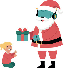 Robot Santa Claus Giving a Gift to Child