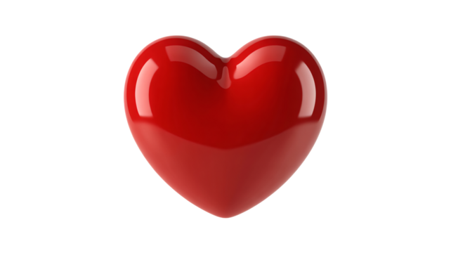 Glossy red heart symbol for modern Valentine's Day promotions, love themed designs and expressing passionate feelings, perfect for romantic creative projects