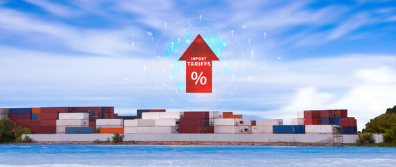 Import tariffs increase concept, Government import tax to boost economy, industrial growth tax,...