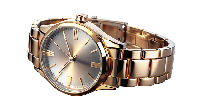Elegant gold wristwatch isolated on transparent background, showcasing timeless design and precision timekeeping