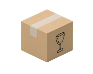 Representation of a brown cardboard box with a delicate item icon signifying careful handling during shipping