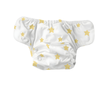 Reusable cloth diaper with star pattern on a plain displaying eco-friendly sustainability