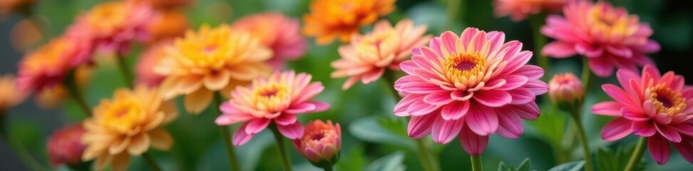 Multicolored chrysanthemums, soft focus background , plant, delicate