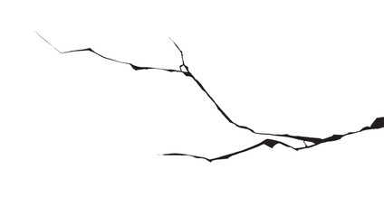 Cracked wall. Damage surface crack and fissure in ground, concrete, crevices from disaster silhouette breaks on land surface from earthquake isolated on white background. Broken ground	
