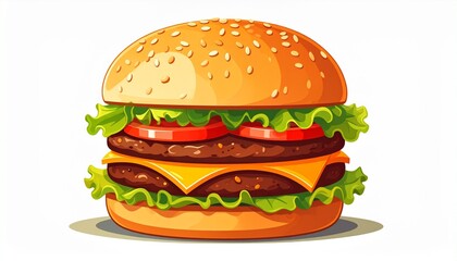 Delicious Double Cheeseburger with Fresh Ingredients on White Background.
