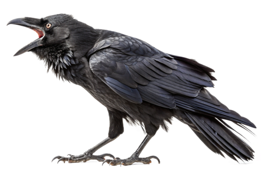 Angry crow cutout, transparent image.png. Cawing. Kitchen scraps. Natural predator. Garbage disposal. Black crow. Black bird.