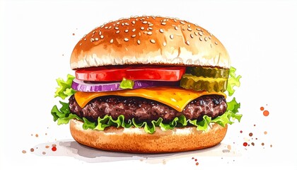 Juicy Cheeseburger with Fresh Toppings and Sesame Seed Bun.