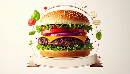Delicious Hamburger with Fresh Ingredients and Artistic Presentation.
