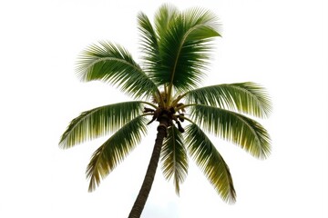 Tall coconut palm tree, lush green fronds, isolated on white background , white background, vacation, clipping path