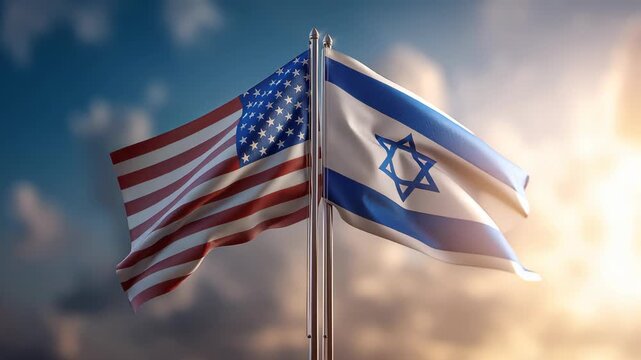 United states and israel flags flying together symbolizing friendship outdoor photograph inspirational setting side view