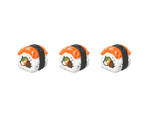 Three Sushi Rolls with Orange Topping and Seaweed Binding on Plain Presentation