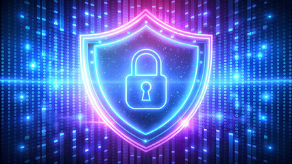 Digital illustration of a shield with a padlock, representing cybersecurity and data protection concept