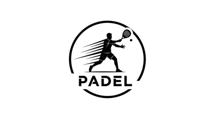 Fototapeta premium Padel player silhouette hitting a ball inside a circle, with motion lines indicating speed.