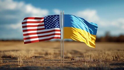 Waving flags of unity usa and ukraine outdoor setting digital art bright sky symbol of cooperation - Powered by Adobe