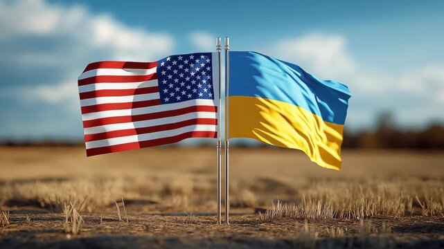 Waving flags of unity usa and ukraine outdoor setting digital art bright sky symbol of cooperation