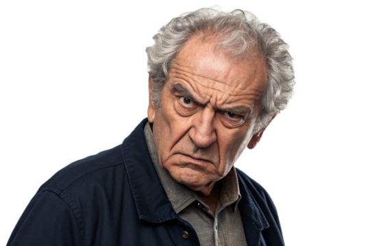 Angry old man cutout, transparent image.png. Doubt. Dislike. Hate. Prejudice. Arrogance. Malice.