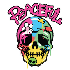 Vibrant Skull Rainbow hand drawn tshirt illustration