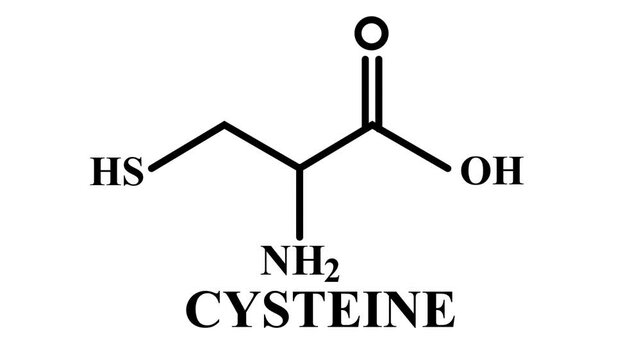 Cysteine molecule structure with chemical formula on white and background