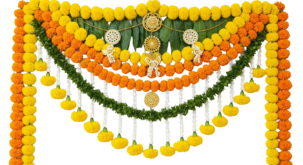 Marigold toran. Marigold. isolated on a white Background
