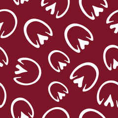 New Year's seamless pattern with horse prints on a red background, for holiday packaging, textiles or other thematic printing