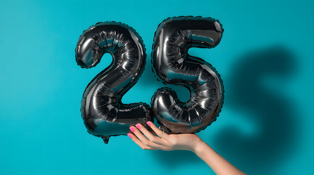 Woman Hand Holding a Black Balloon with a 25 Percent Discount for a Retail Sale