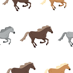 pattern with a set of cartoon colorful horses galloping, which are a symbol of the Chinese New Year 2026, for New Year textiles, packaging or templates for New Year cards