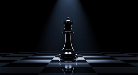 Elegant Black Chess Queen Spotlighted on Dark Board