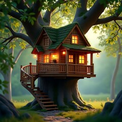 Enchanting treehouse nestled among lush green trees