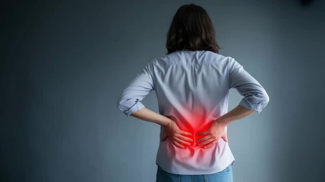Woman experiencing intense lower back pain seeking relief and treatment options, showing discomfort and potential for medical intervention and physical therapy